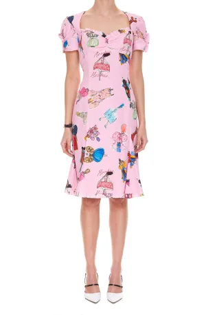 Moschino Printed Ruched Detail Midi Dress