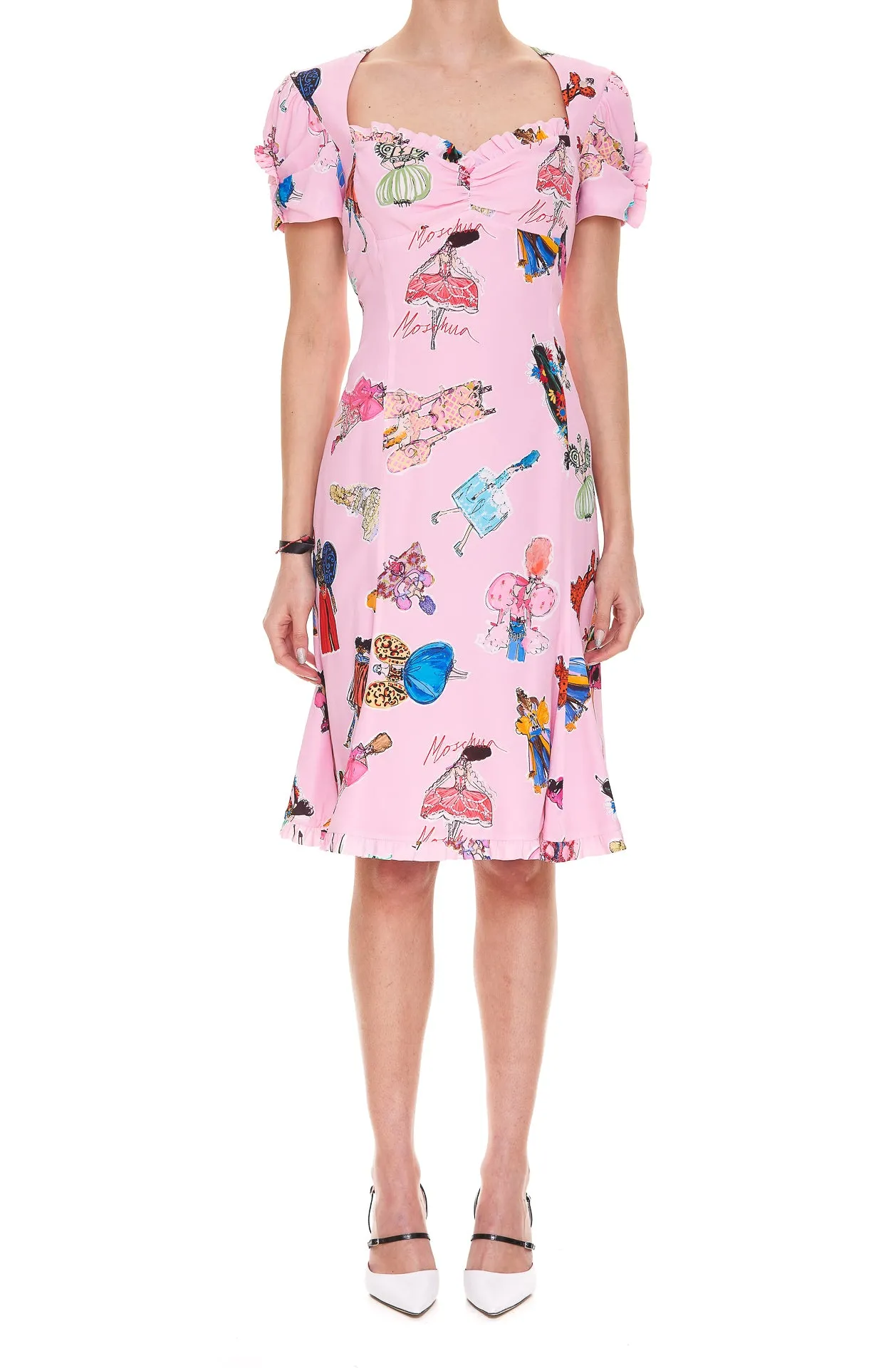 Moschino Printed Ruched Detail Midi Dress