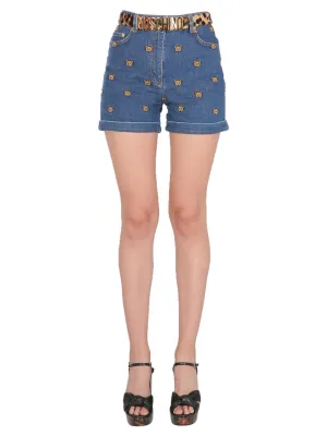 Moschino Teddy Bear Embroidered Denim Shorts