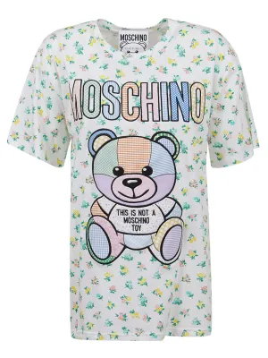 Moschino Teddy Bear Floral Printed Crewneck T-Shirt