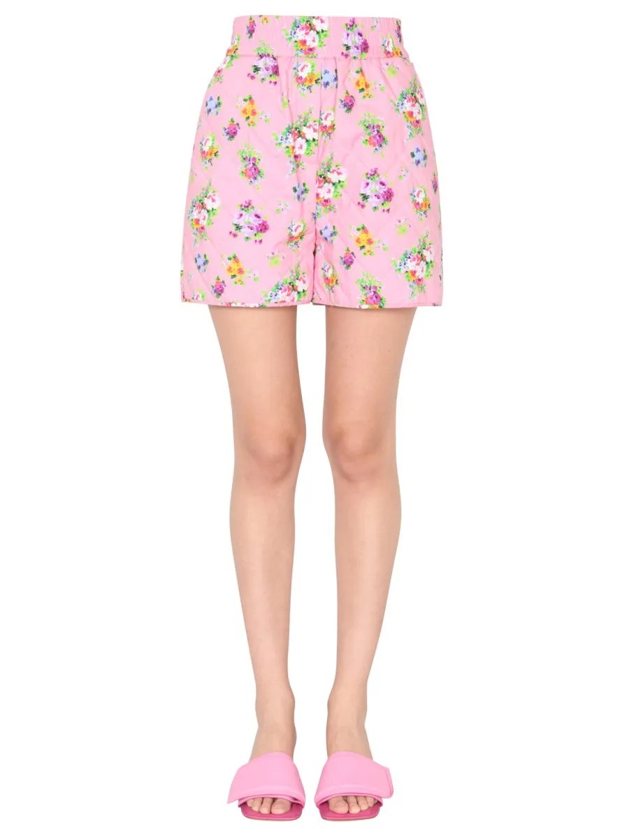 MSGM All-Over Floral Print Quilted Shorts