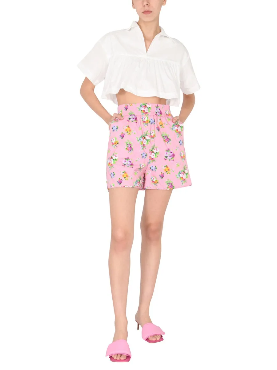 MSGM All-Over Floral Print Quilted Shorts