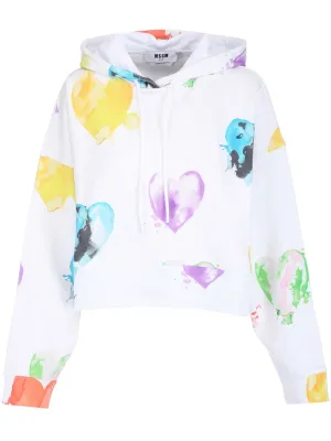MSGM All-Over Heart Printed Drawstring Hoodie