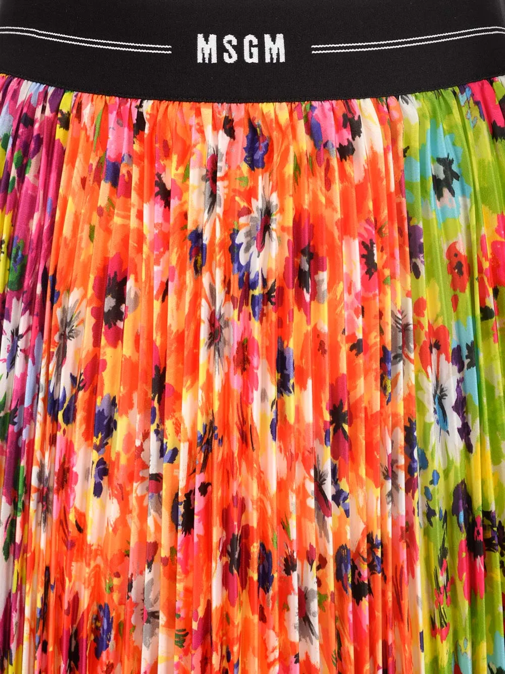 MSGM Allover Floral Print Pleated Skirt