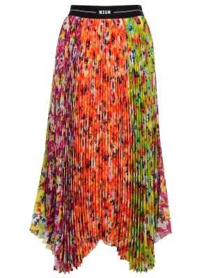 MSGM Allover Floral Print Pleated Skirt