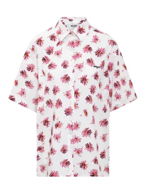 MSGM Allover Floral Printed Short Sleeved Shirt