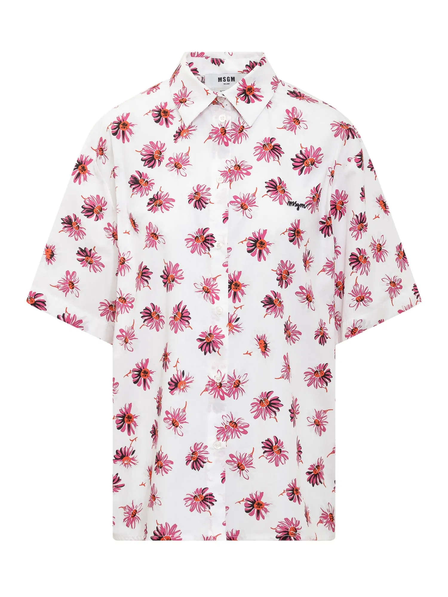 MSGM Allover Floral Printed Short Sleeved Shirt