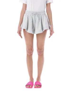 MSGM Asymmetric Hem Drawstring Flared Shorts