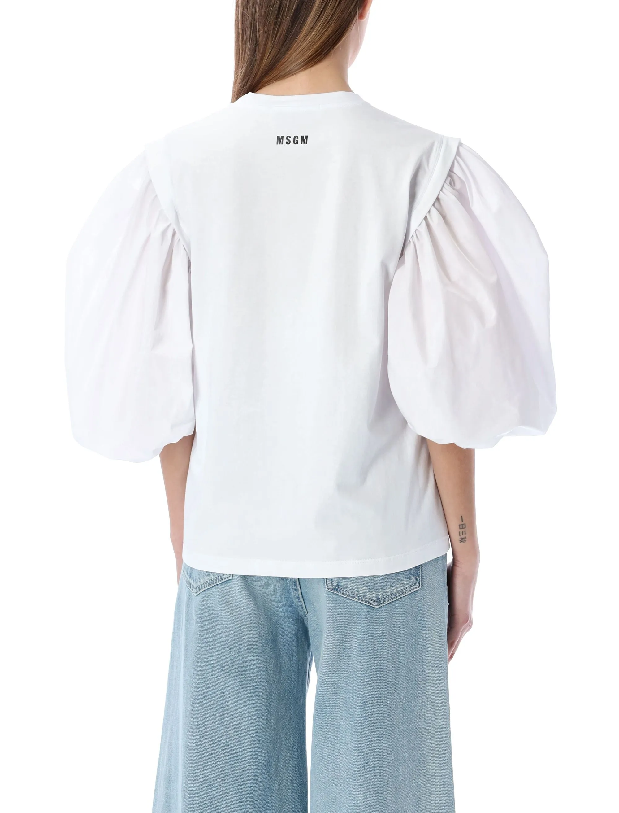 MSGM Ballon Sleeved Logo Print T-Shirt