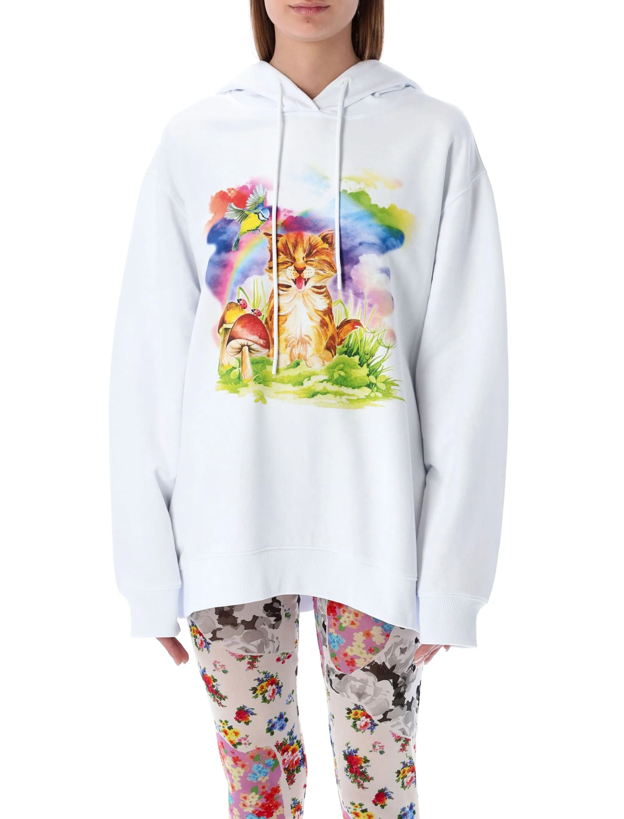 MSGM Cat Graphic Printed Drawstring Hoodie