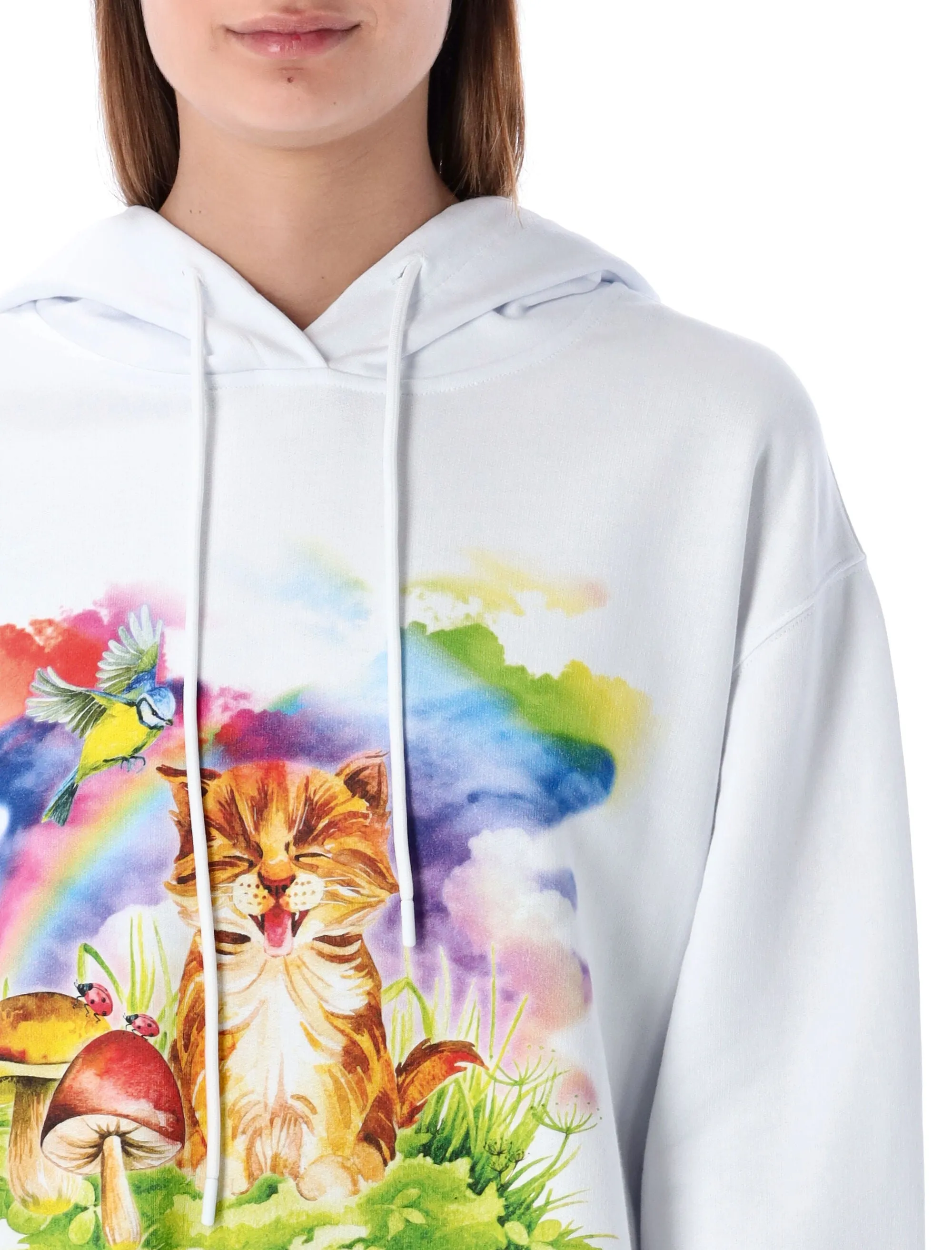 MSGM Cat Graphic Printed Drawstring Hoodie