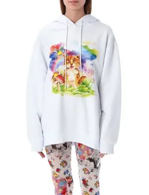 MSGM Cat Graphic Printed Drawstring Hoodie