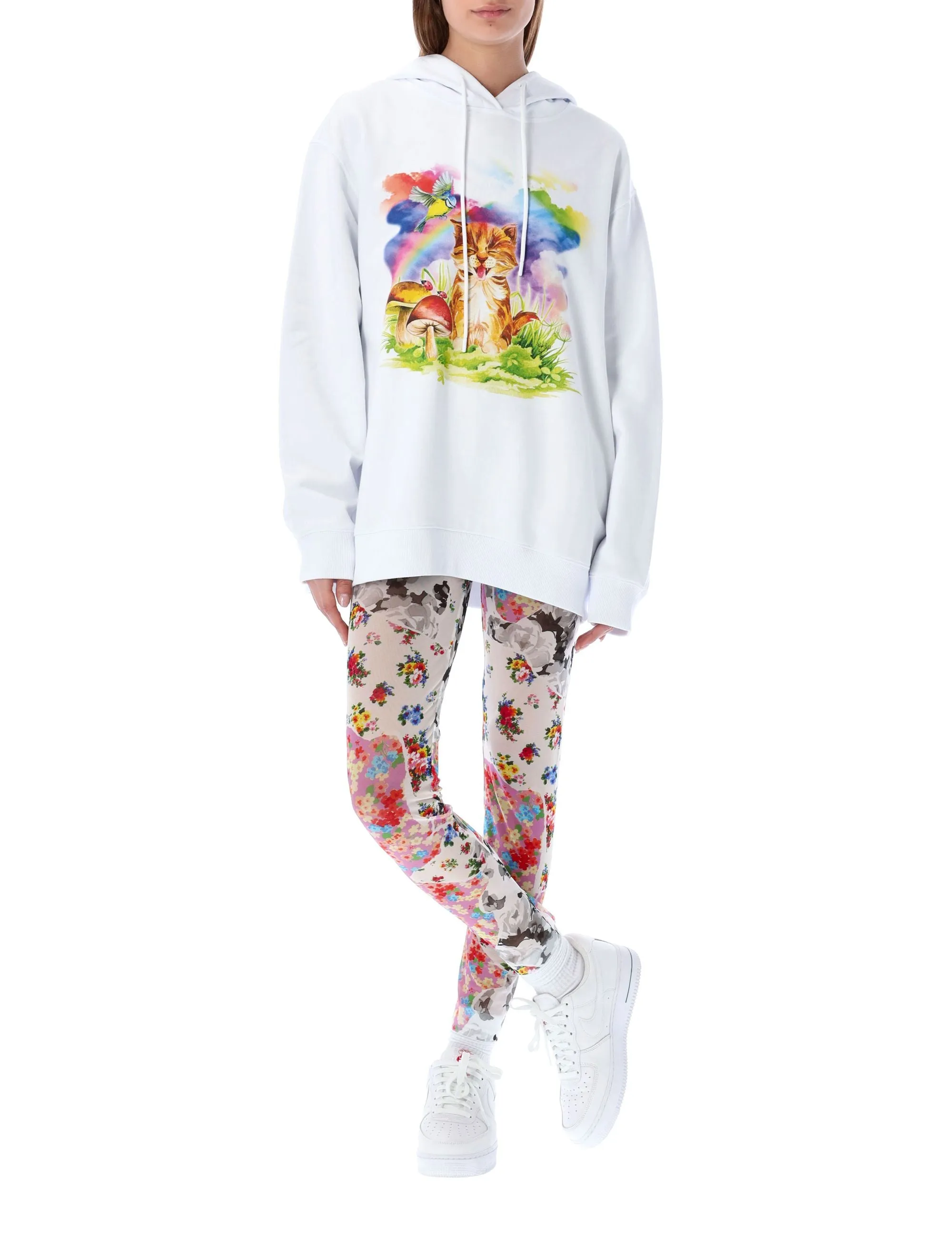 MSGM Cat Graphic Printed Drawstring Hoodie
