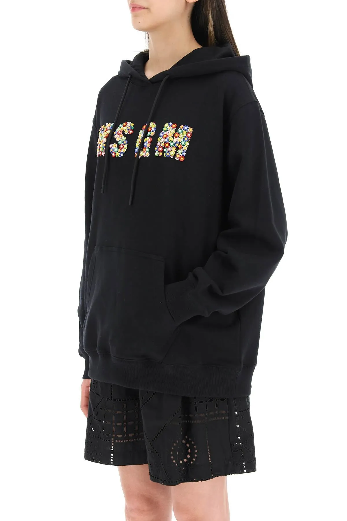 MSGM Floral Logo Embroidered Hoodie