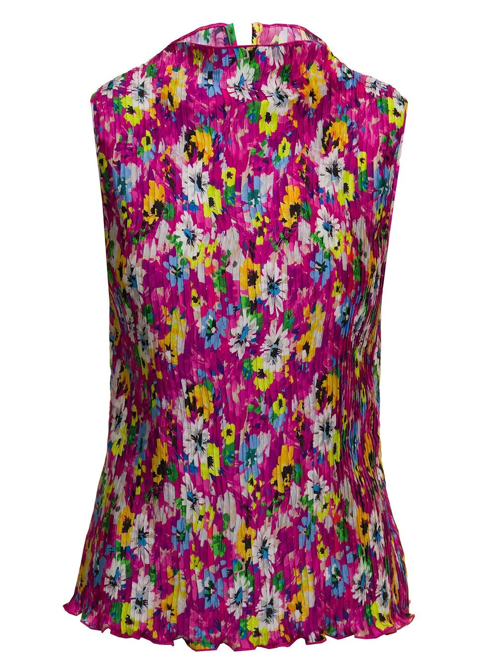MSGM Floral Print Pleated Tank Top