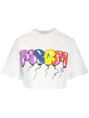 MSGM Graphic Logo Print Cropped T-Shirt