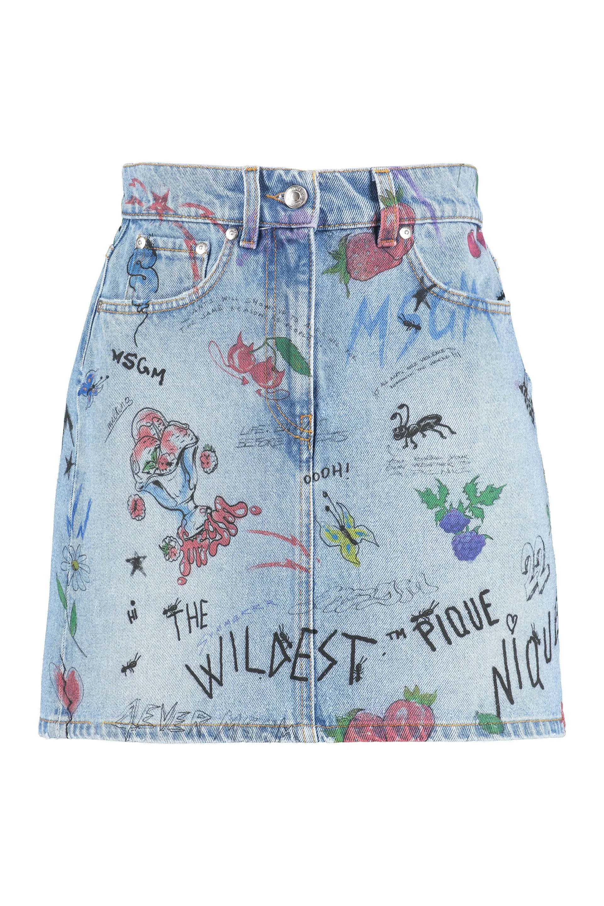 MSGM Graphic Printed Denim Skirt