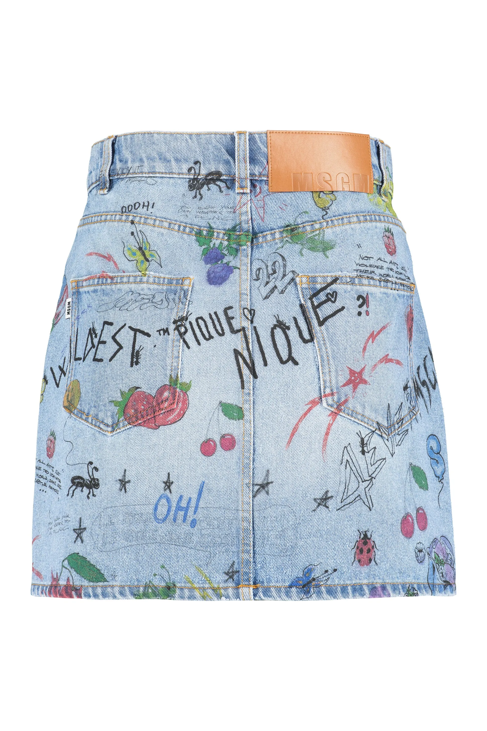 MSGM Graphic Printed Denim Skirt
