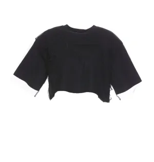 MSGM Heart Patch Tulle Overlay Cropped T-Shirt