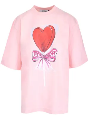 MSGM Heart Printed Crewneck T-Shirt
