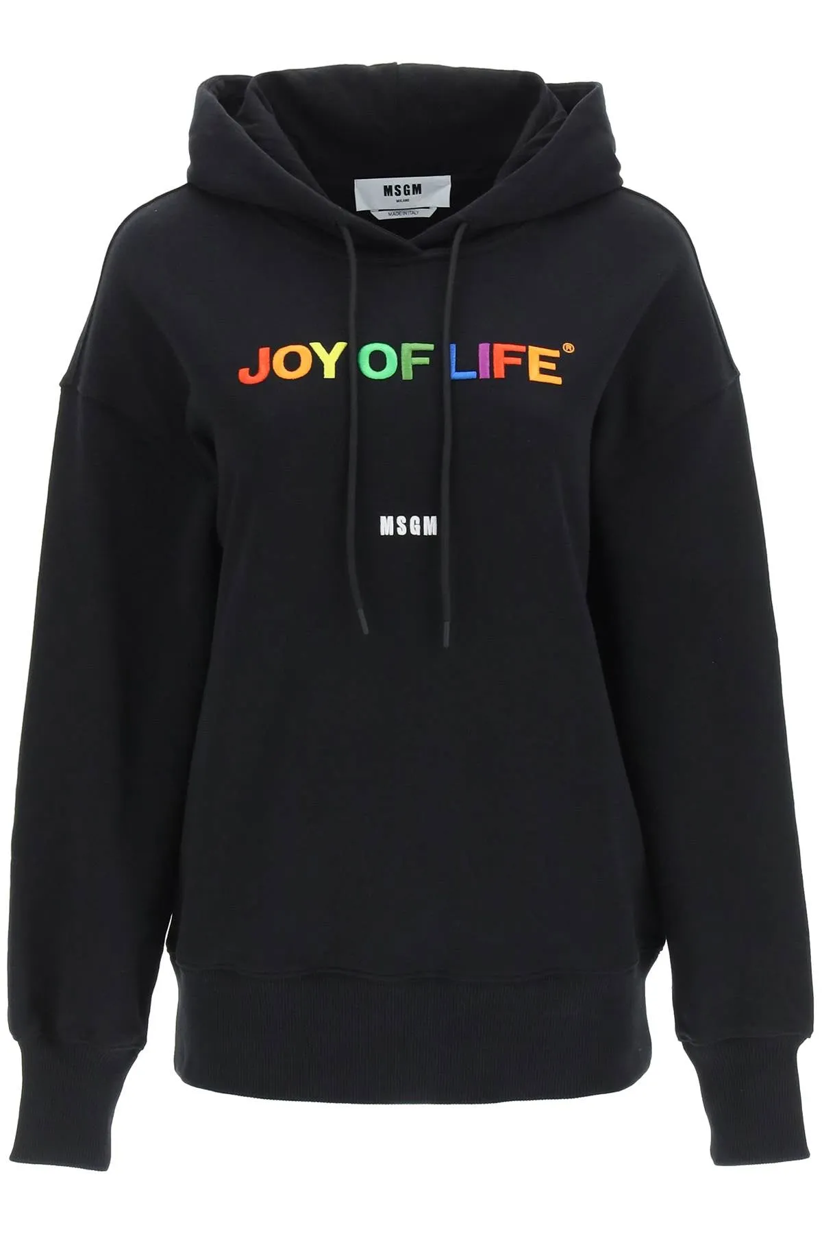 MSGM Joy Of Life Slogan Embroidered Drawstring Hoodie