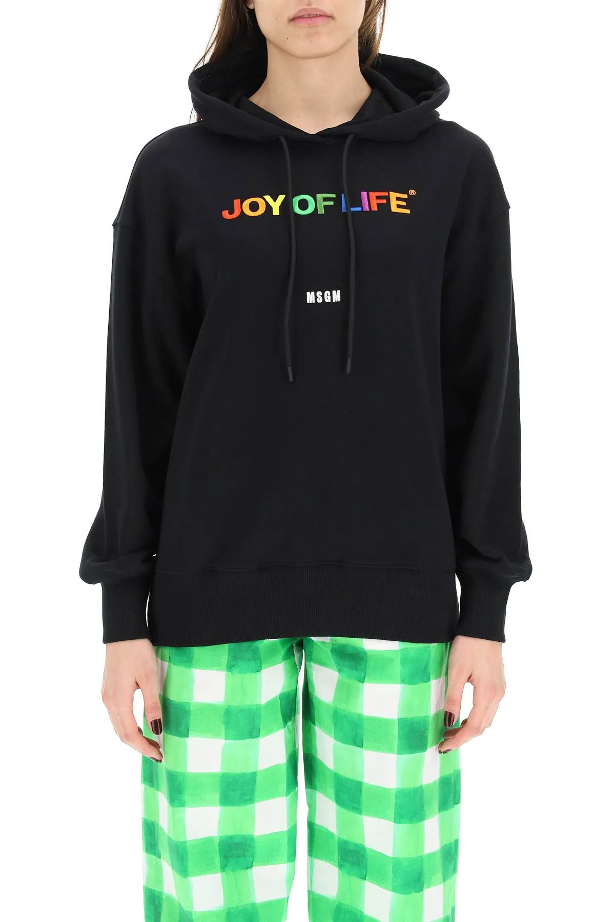MSGM Joy Of Life Slogan Embroidered Drawstring Hoodie