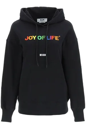 MSGM Joy Of Life Slogan Embroidered Drawstring Hoodie