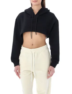 MSGM Logo Embossed Cropped Drawstring Hoodie