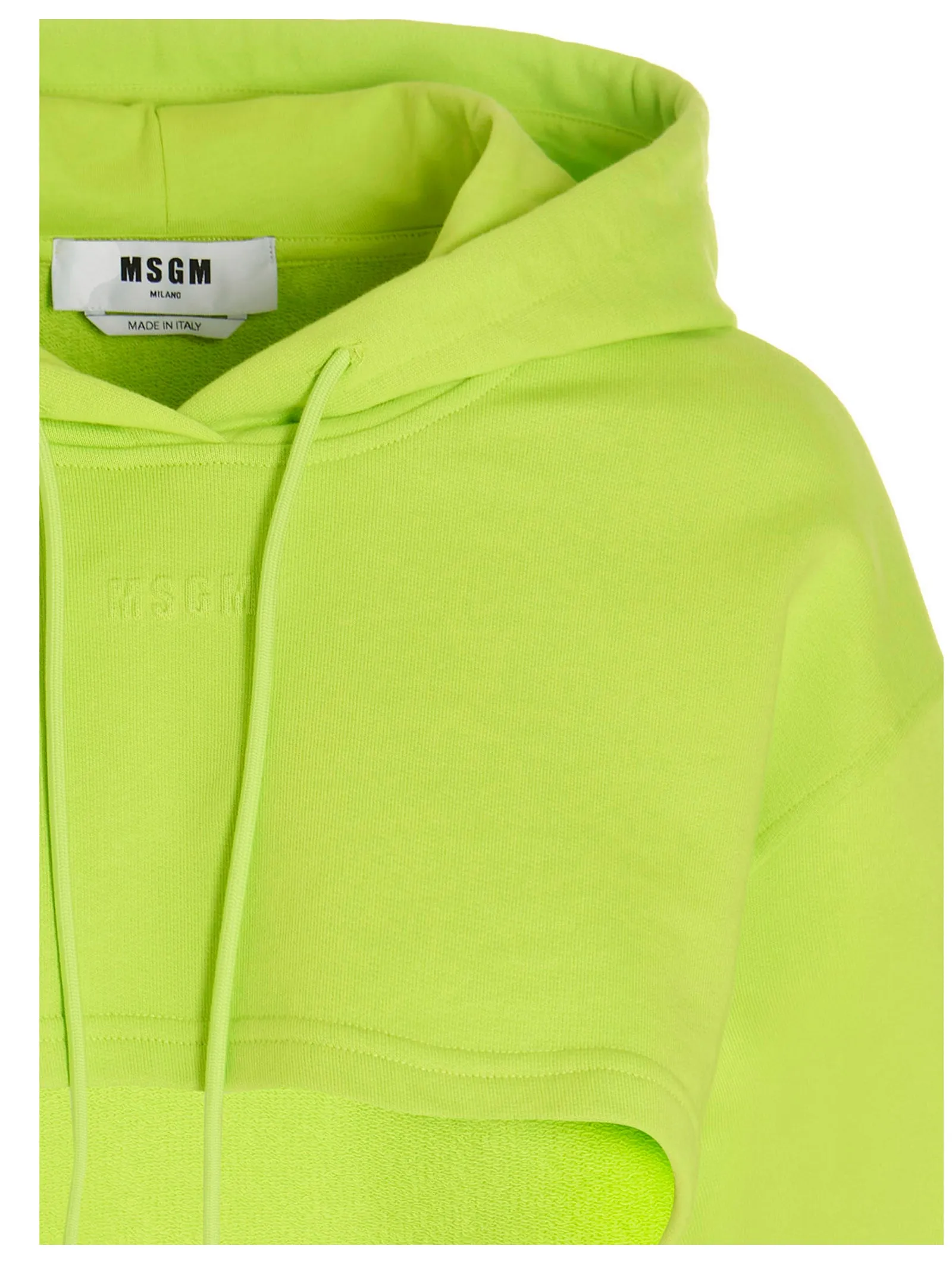 MSGM Logo Embossed Cropped Drawstring Hoodie