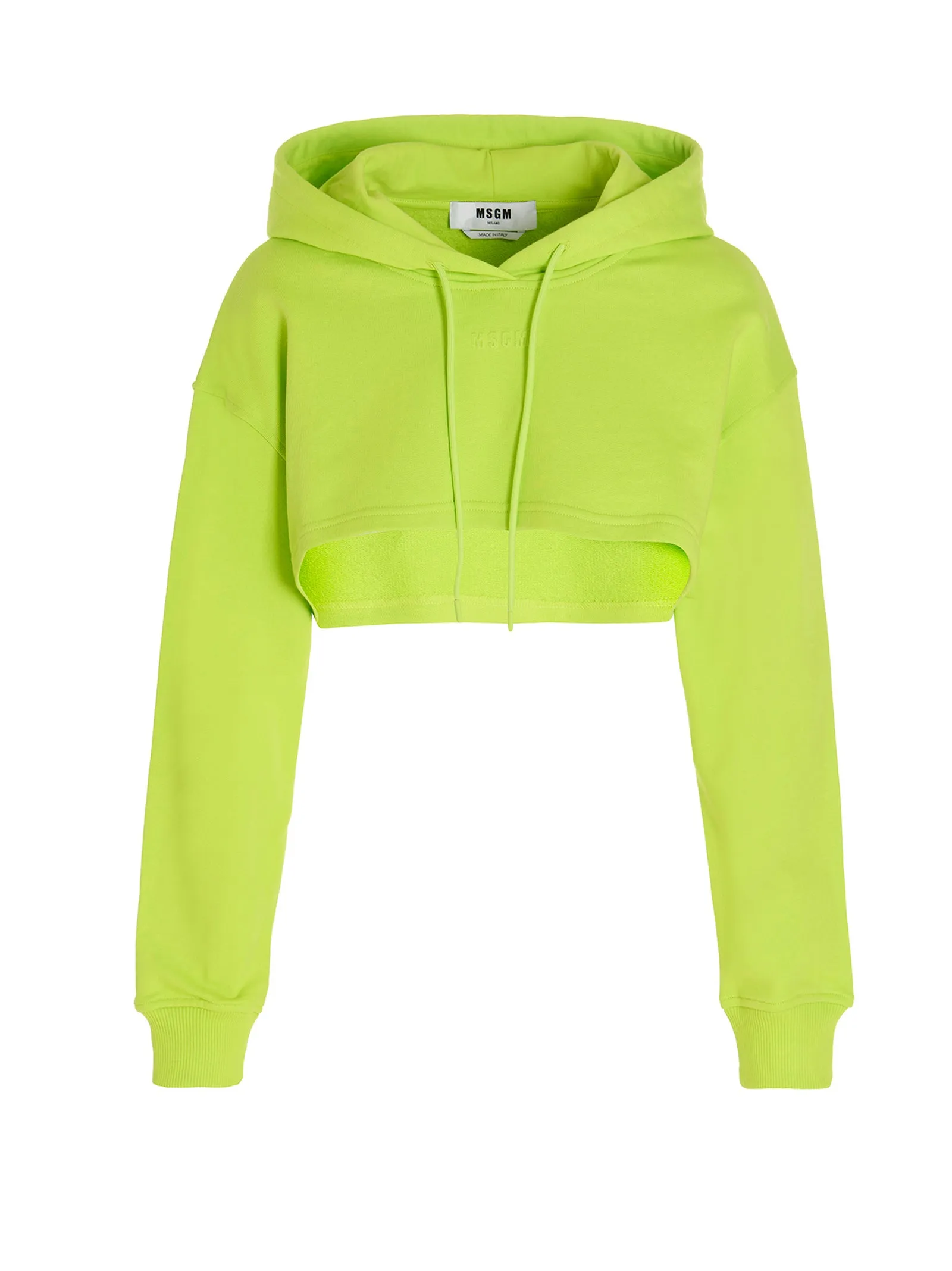 MSGM Logo Embossed Cropped Drawstring Hoodie