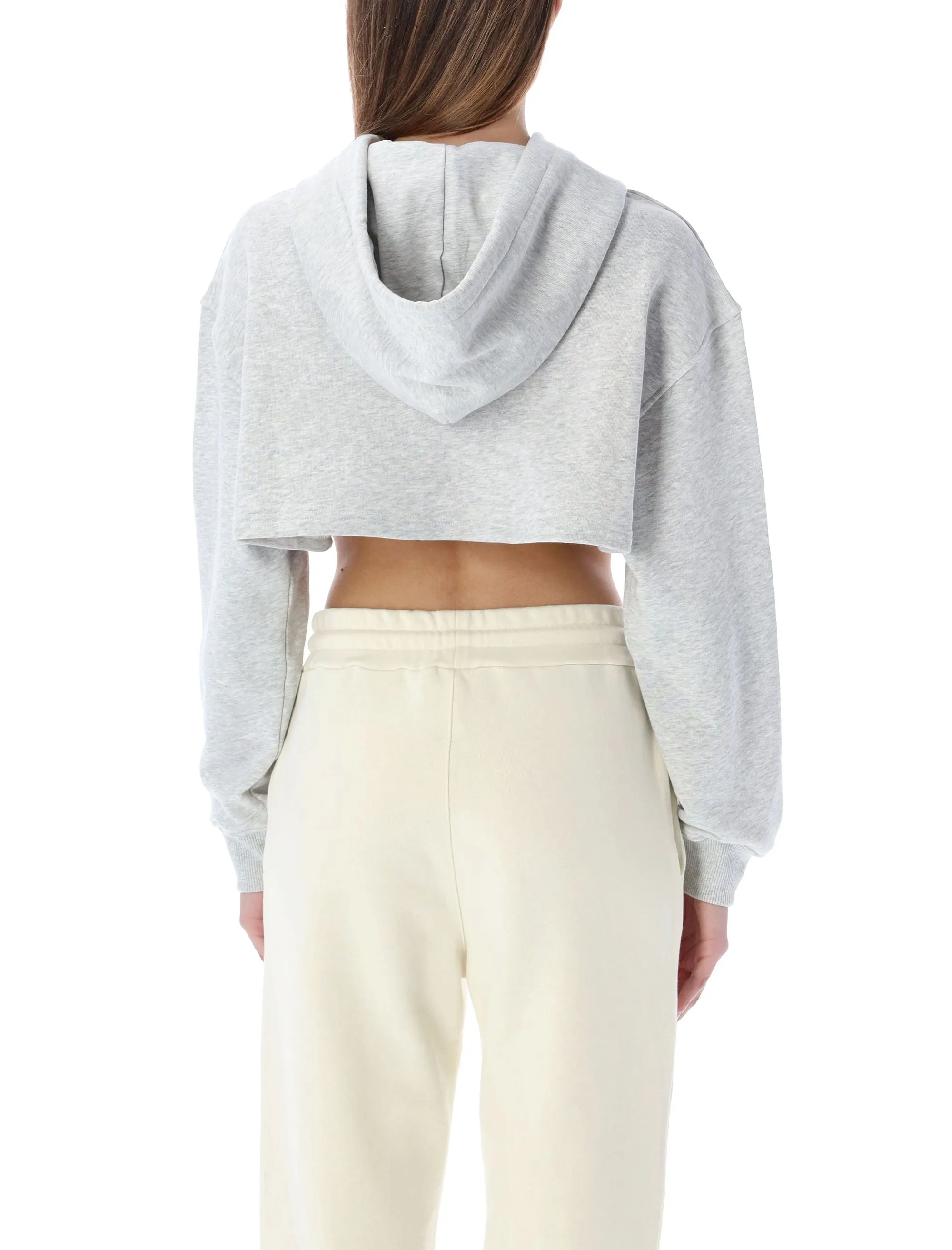 MSGM Logo Embossed Cropped Drawstring Hoodie