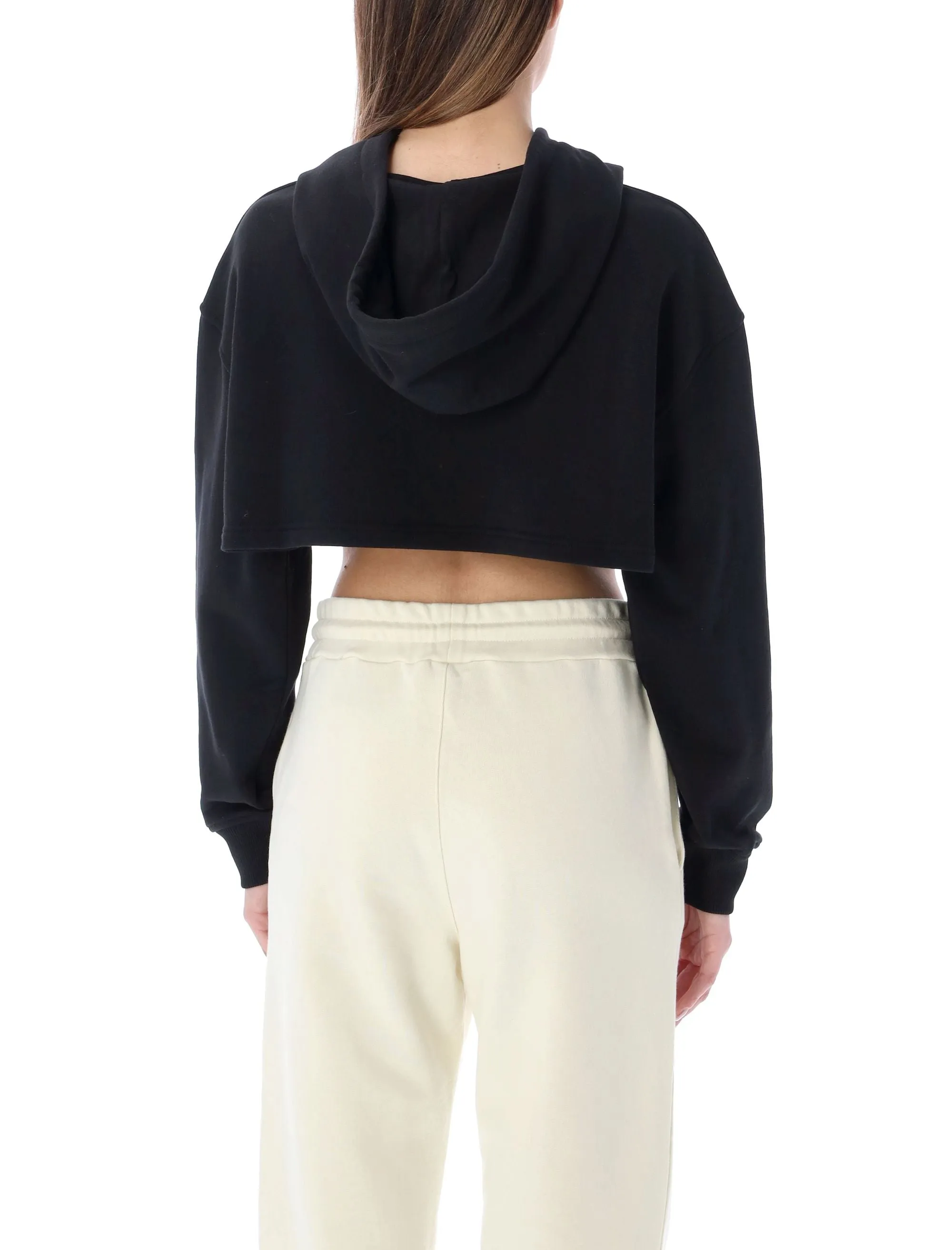 MSGM Logo Embossed Cropped Drawstring Hoodie