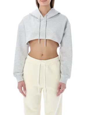 MSGM Logo Embossed Cropped Drawstring Hoodie