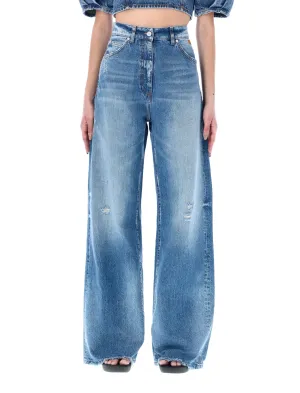 MSGM Logo Embroidered Distressed Flared Jeans