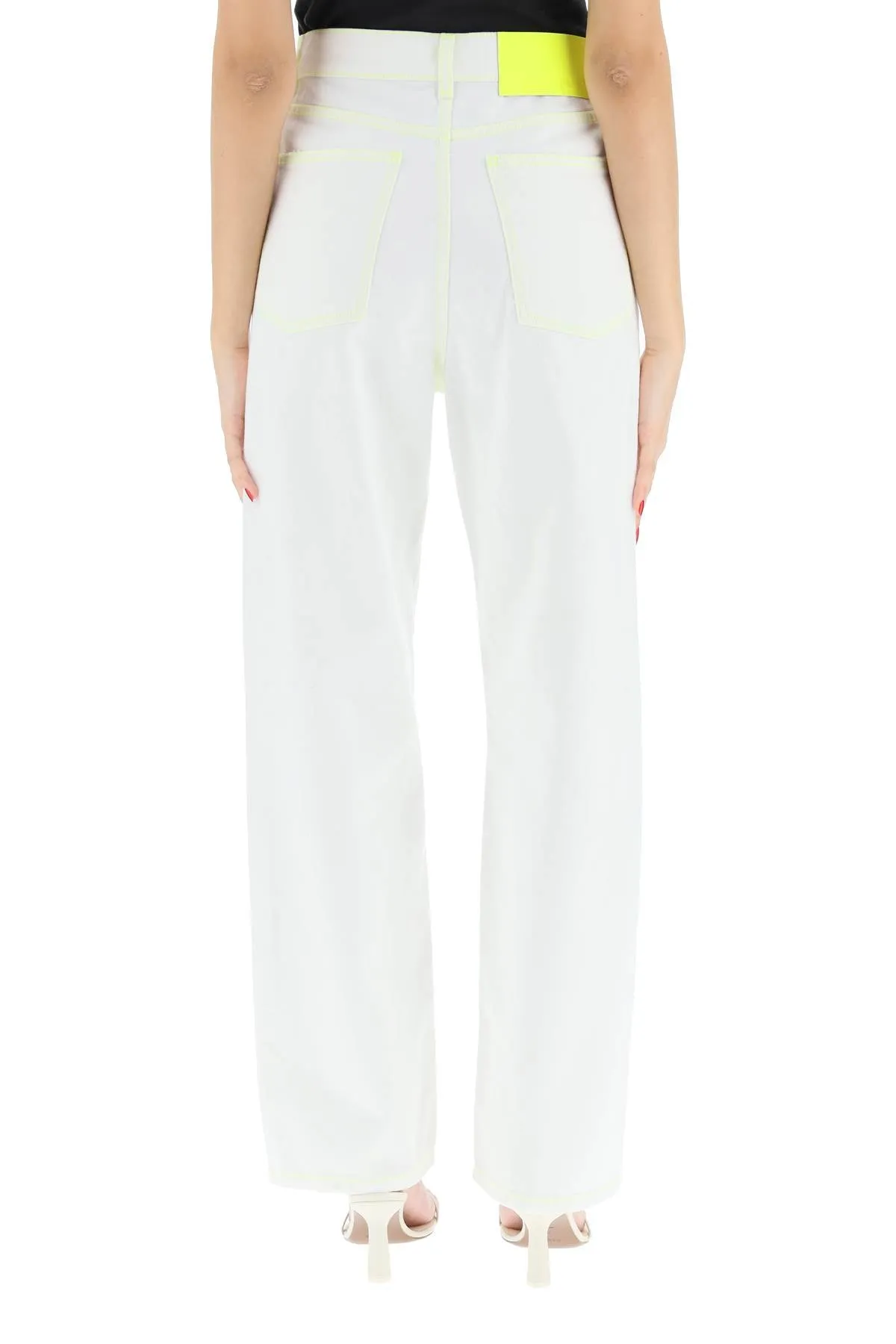 MSGM Logo Embroidered High Waist Wide-Leg Jeans