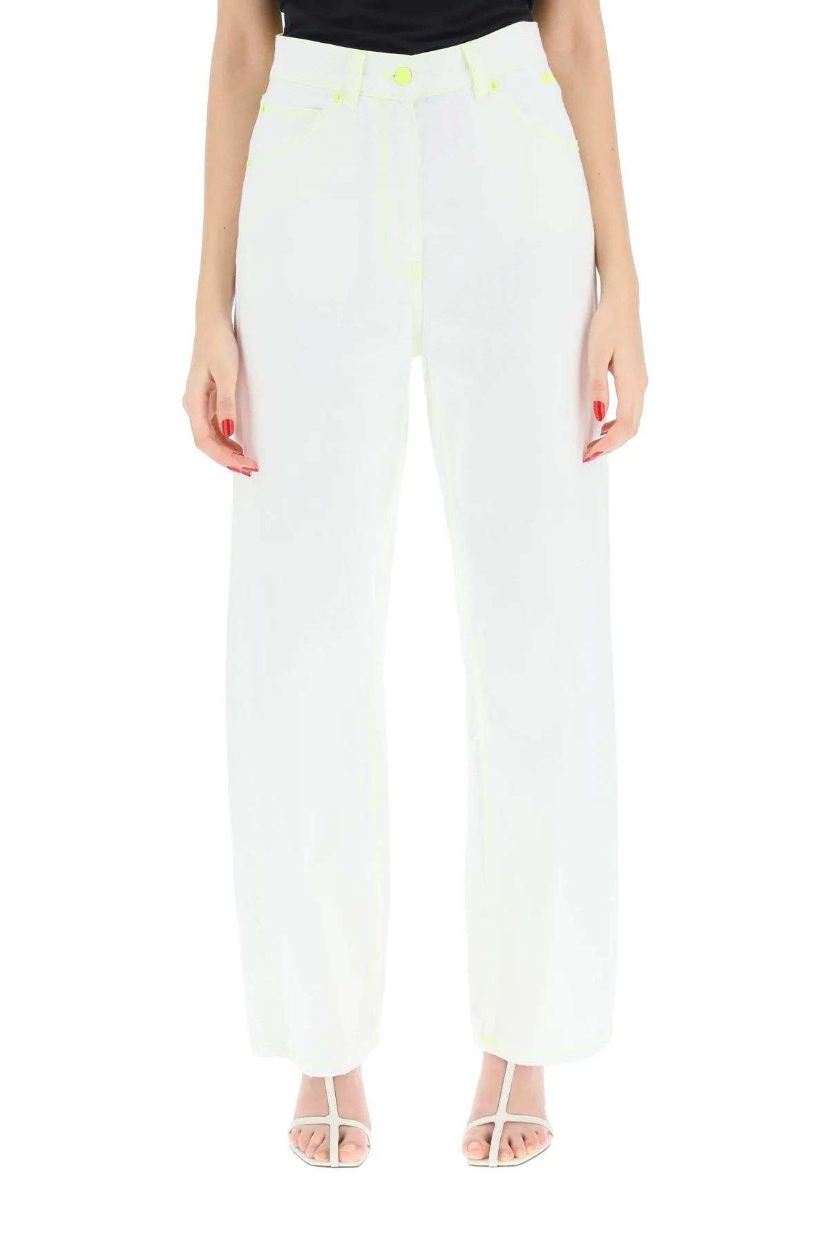 MSGM Logo Embroidered High Waist Wide-Leg Jeans