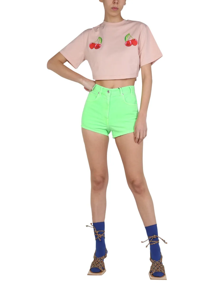 MSGM Logo Patch High-Waisted Denim Shorts