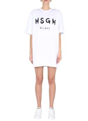 MSGM Logo Printed Crewneck T-Shirt Dress