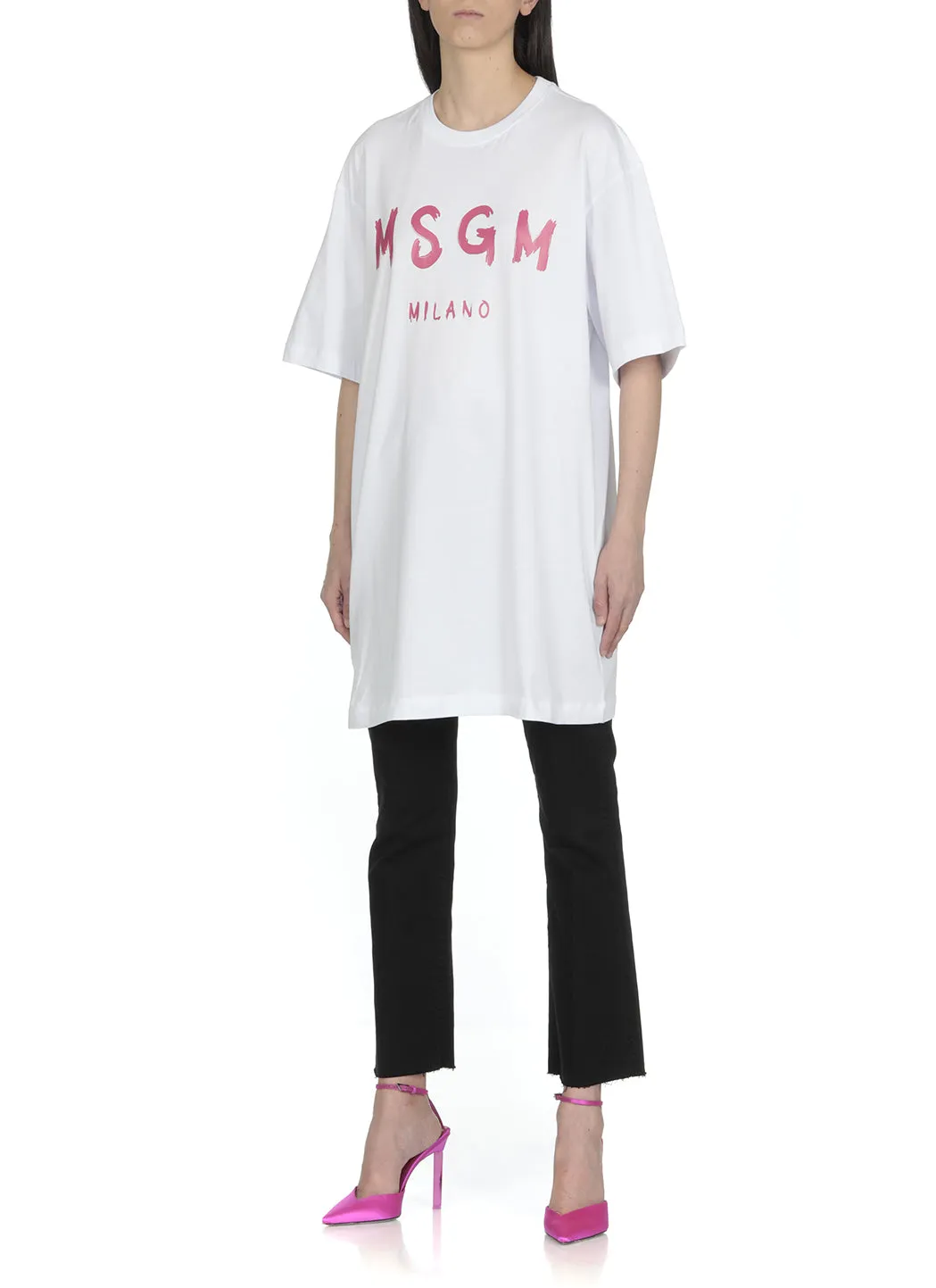 MSGM Logo Printed Crewneck T-Shirt Dress
