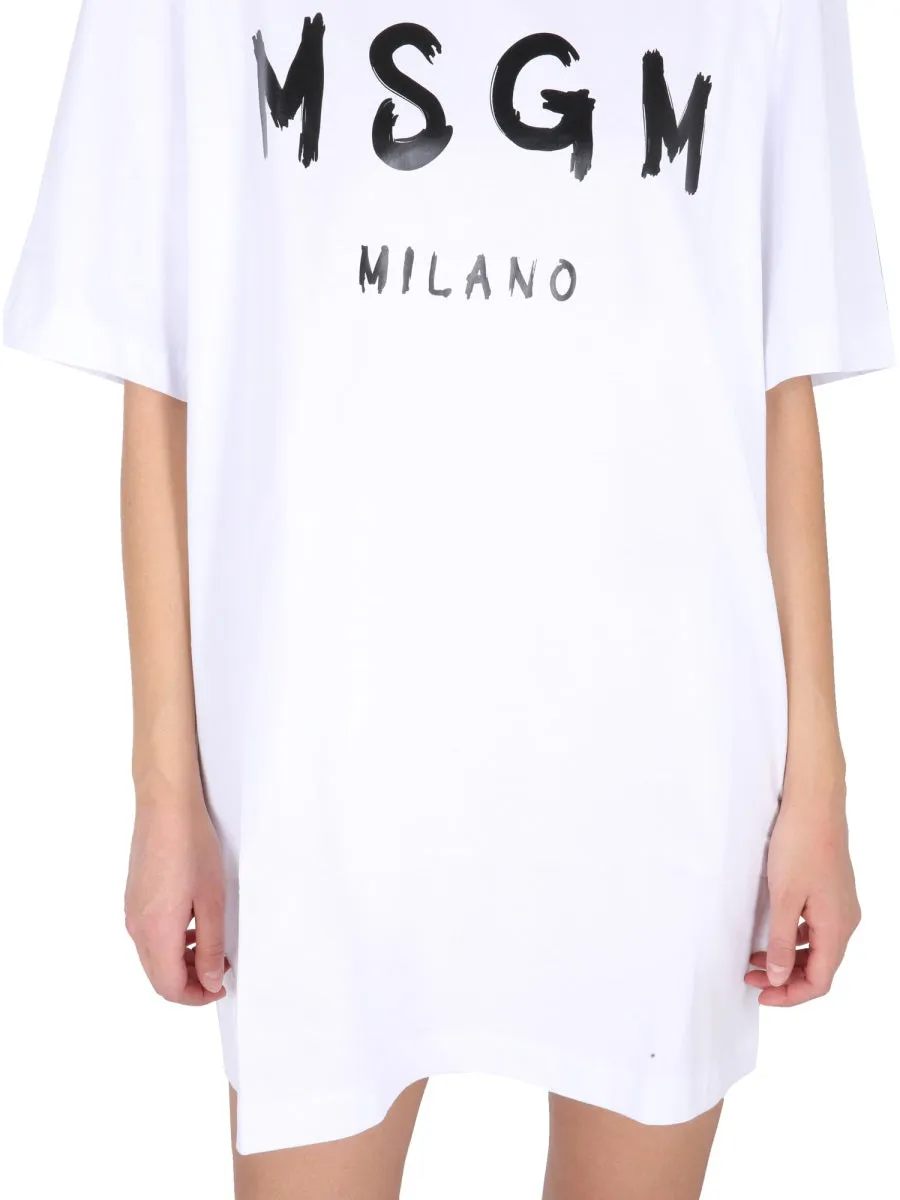 MSGM Logo Printed Crewneck T-Shirt Dress