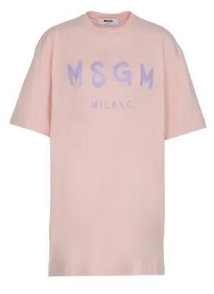 MSGM Logo Printed Crewneck T-Shirt Dress
