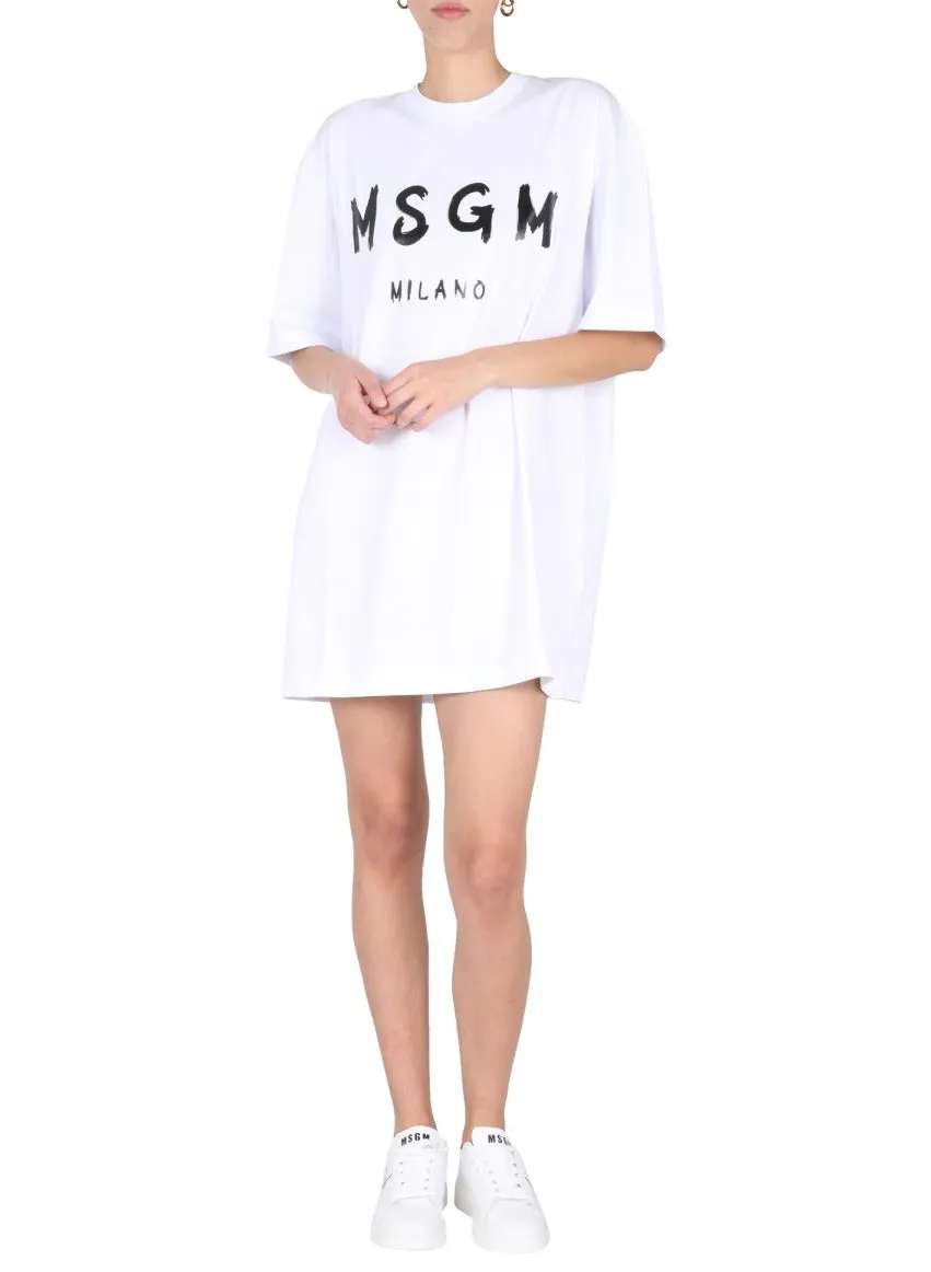 MSGM Logo Printed Crewneck T-Shirt Dress