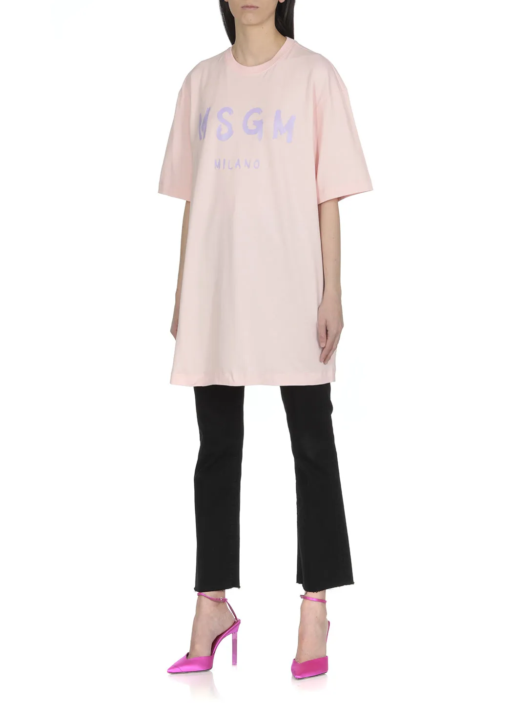 MSGM Logo Printed Crewneck T-Shirt Dress