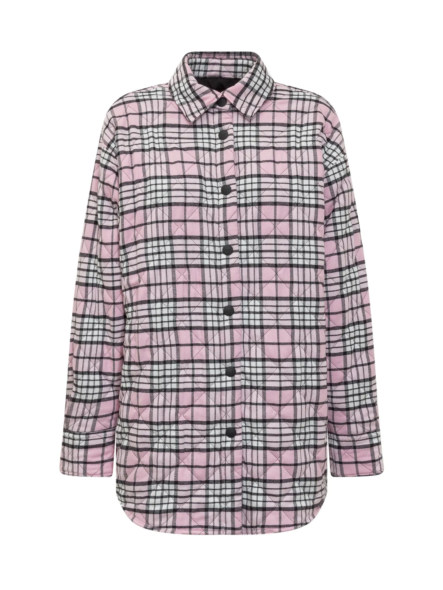 MSGM Quilted Check Patterned Curved Hem Shirt Jacket