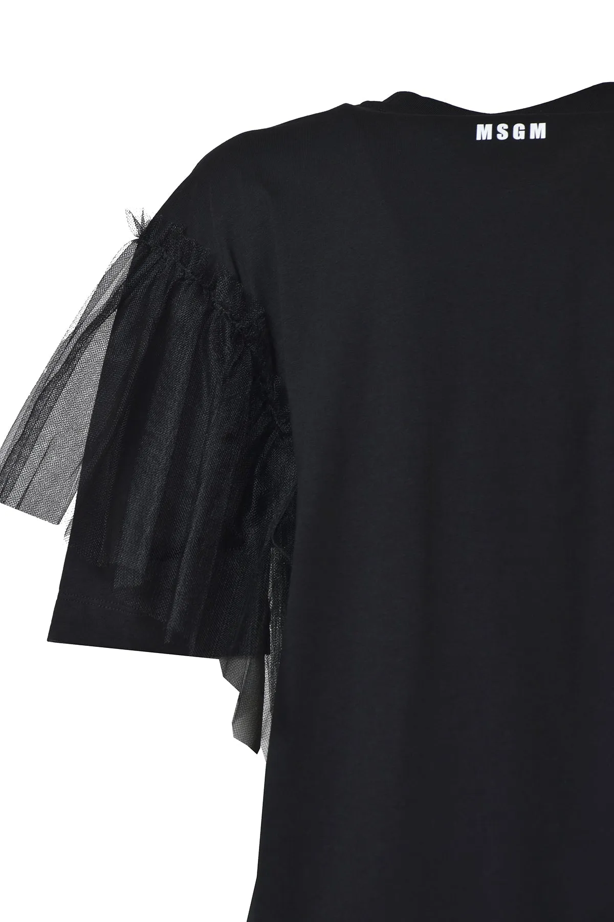 MSGM Tulle Detailed Ruffled Crewneck T-Shirt Dress