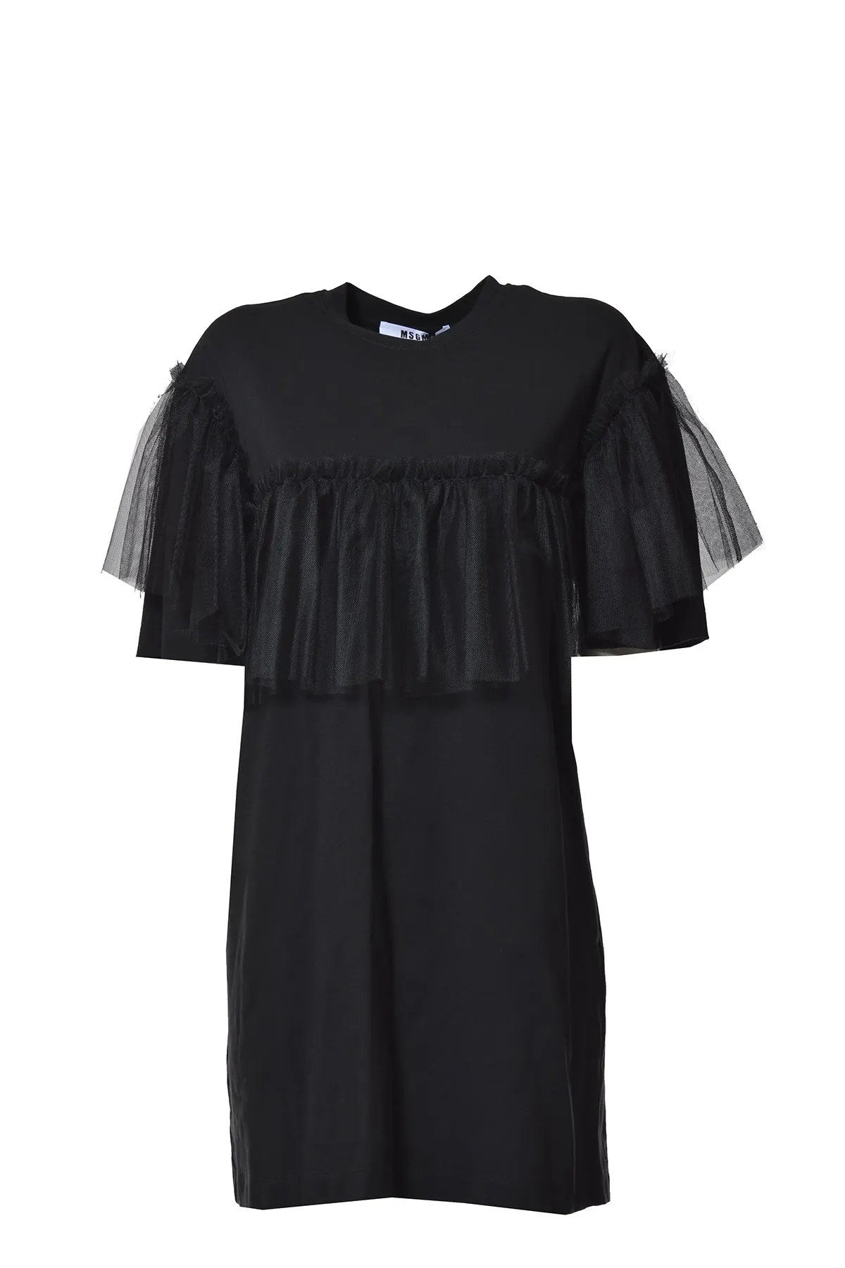 MSGM Tulle Detailed Ruffled Crewneck T-Shirt Dress