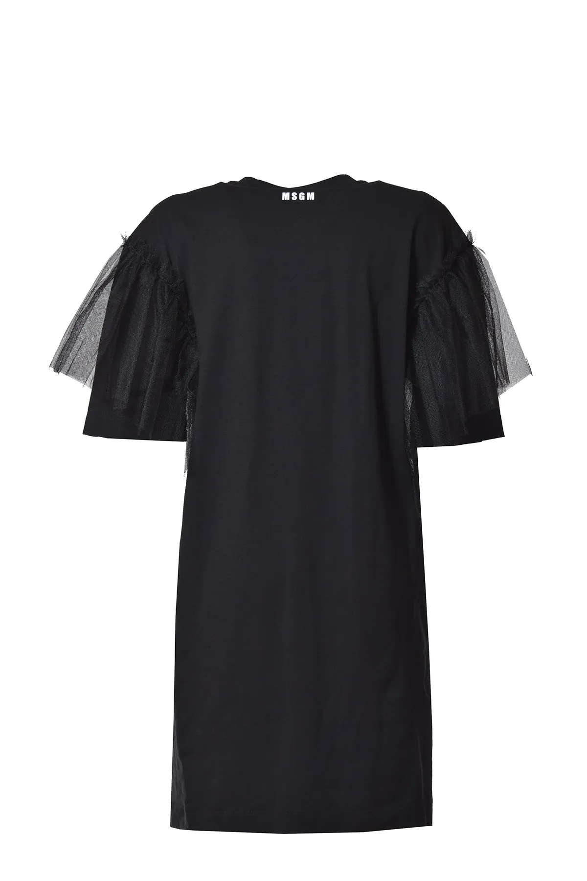 MSGM Tulle Detailed Ruffled Crewneck T-Shirt Dress
