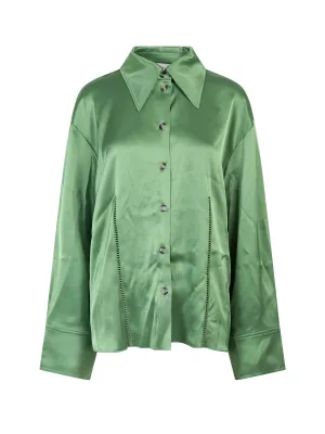 Nanushka Perforated Detailed Long-Sleeved Satin Shirt