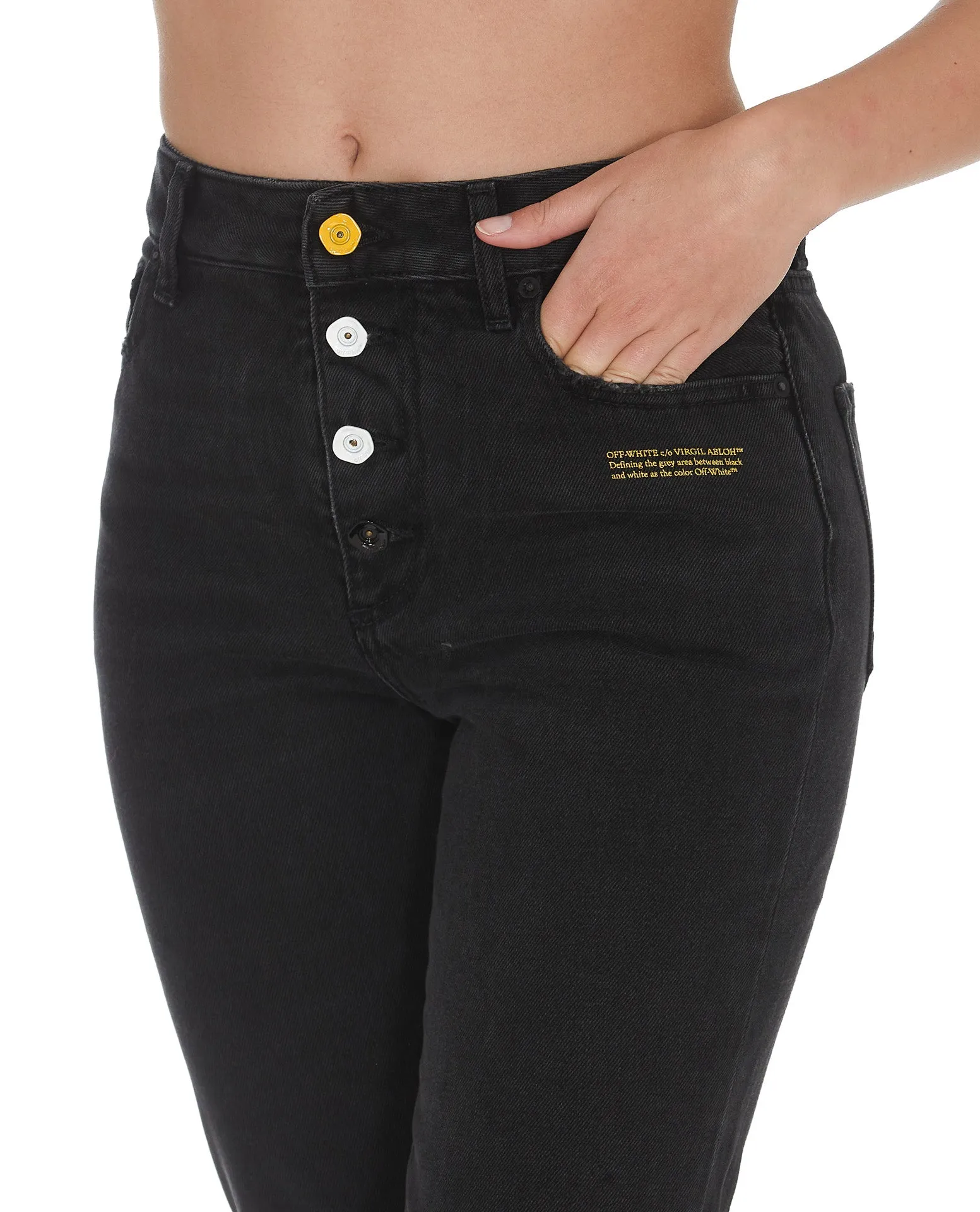Off-White Buttoned Straight Leg Jeans
