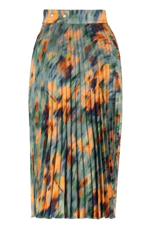Off-White Floral Printed Pleated Midi Skirt